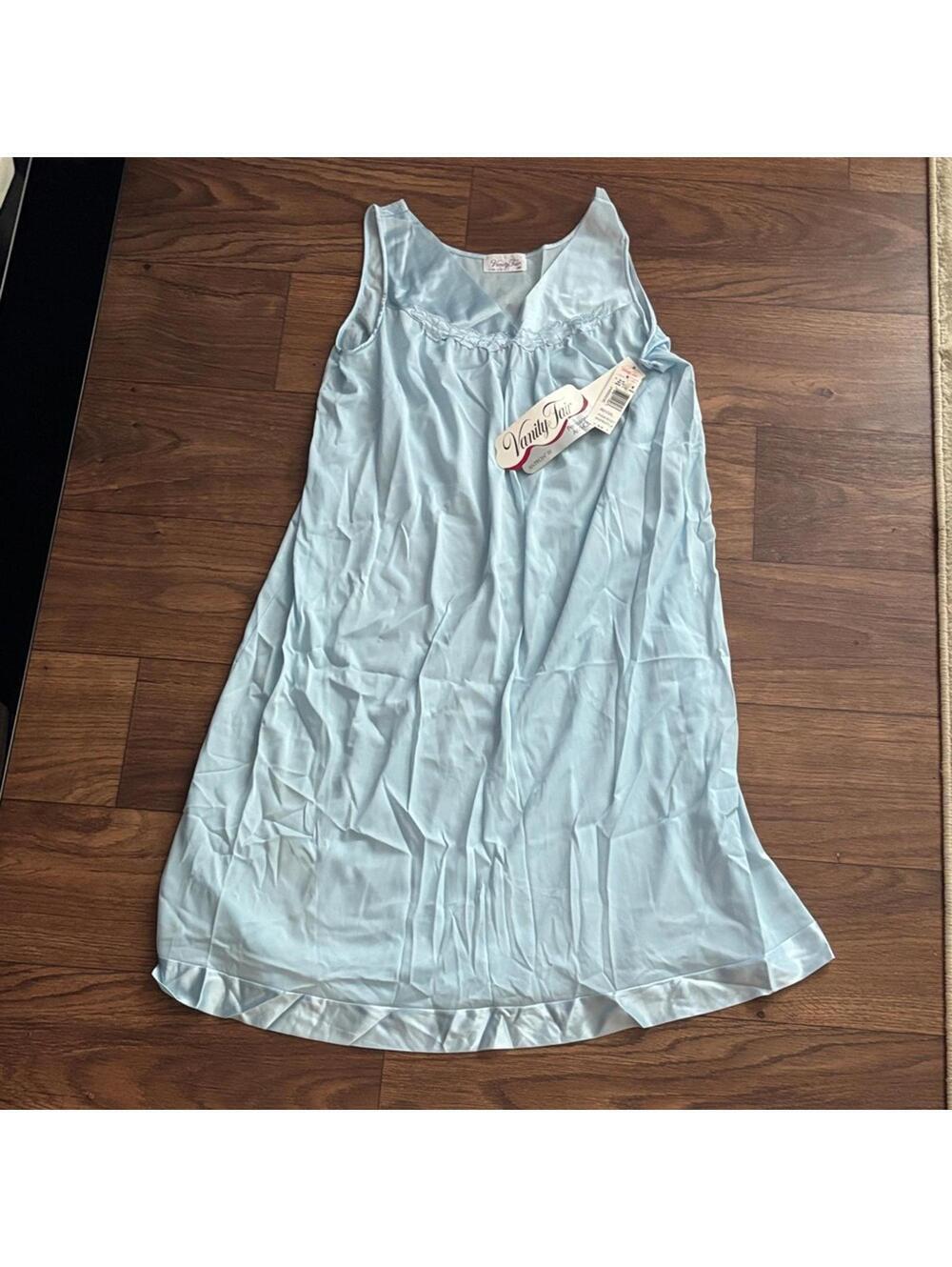 NWT Vanity Fair Light Blue Chemise Lingerie Dress Gown